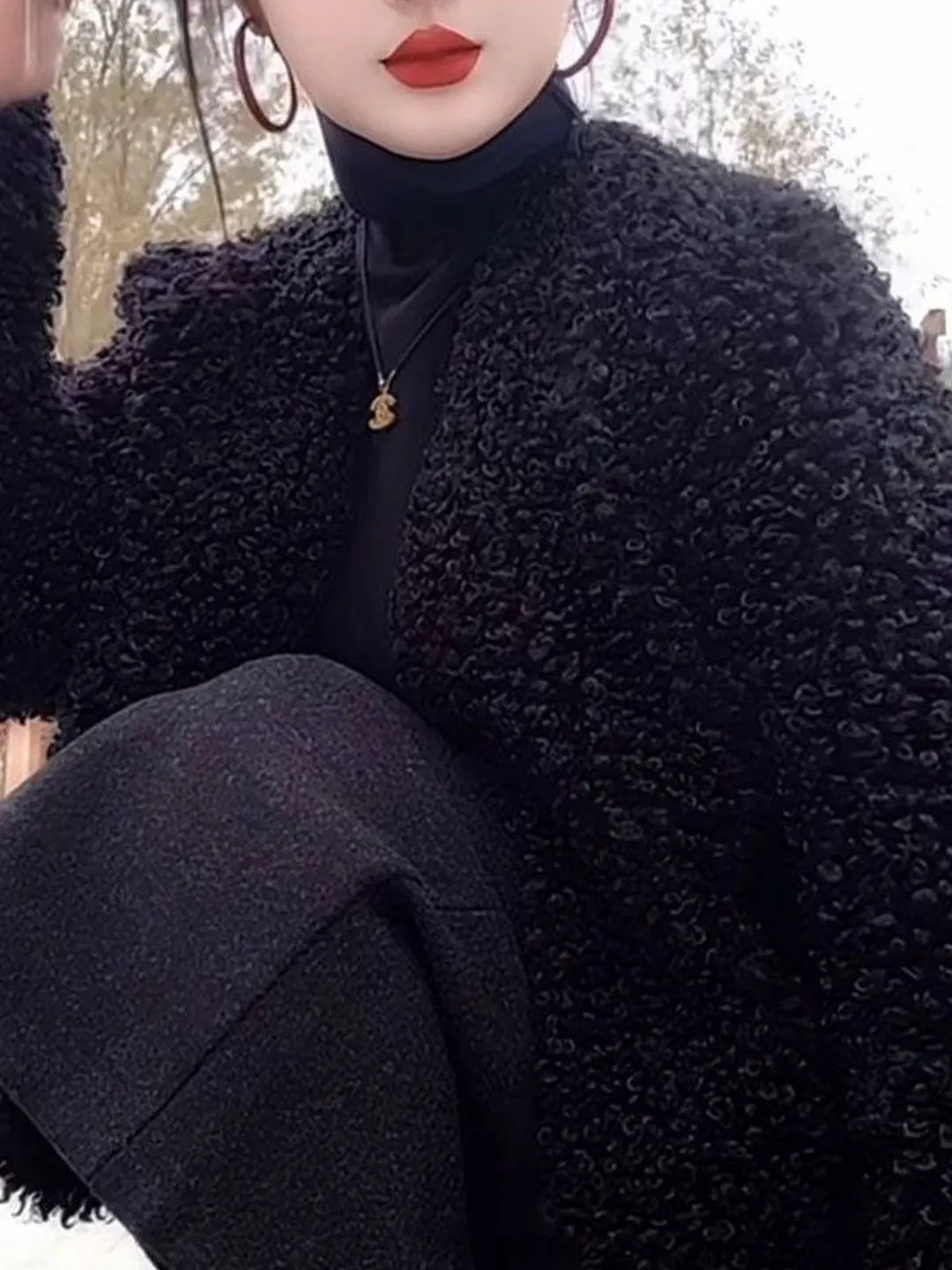 韓国製スレオルト エープスキンコート レディース Vネック ファー ジャケット 秋冬 コスティレザー＆ファー アットチャー 韓国システム