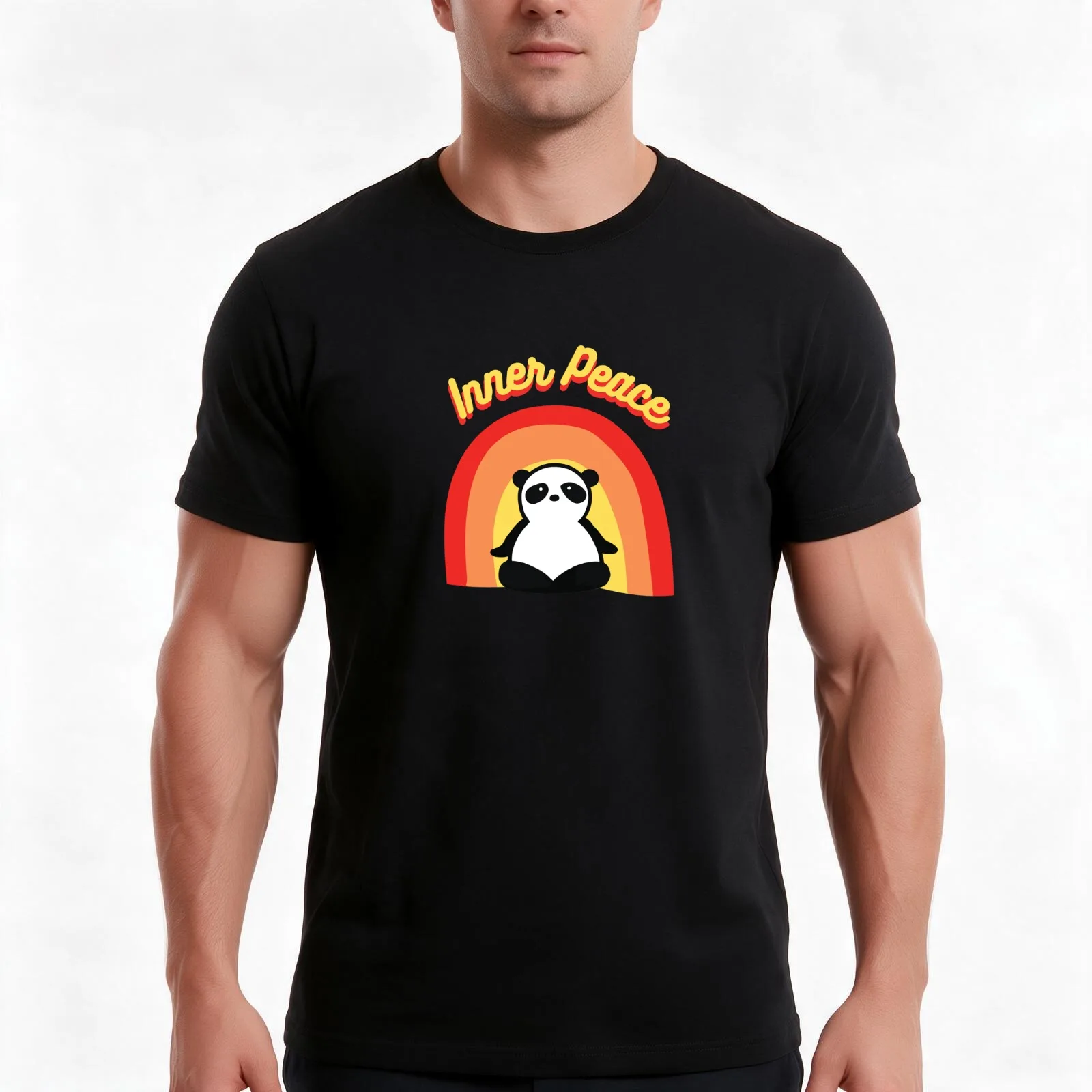 Inner Peace Panda Meditation T-Shirt, Summer Casual Cotton Tee, Oversized Streetwear Tops, Vintage Graphic Print, 100% Cotton