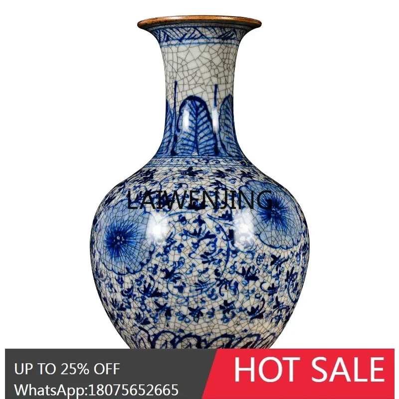 مزهرية سيراميك LYN Jingdezhen مرسومة يدويًا بفرن رسمي وزجاجة من البورسلين الأزرق والأبيض #2