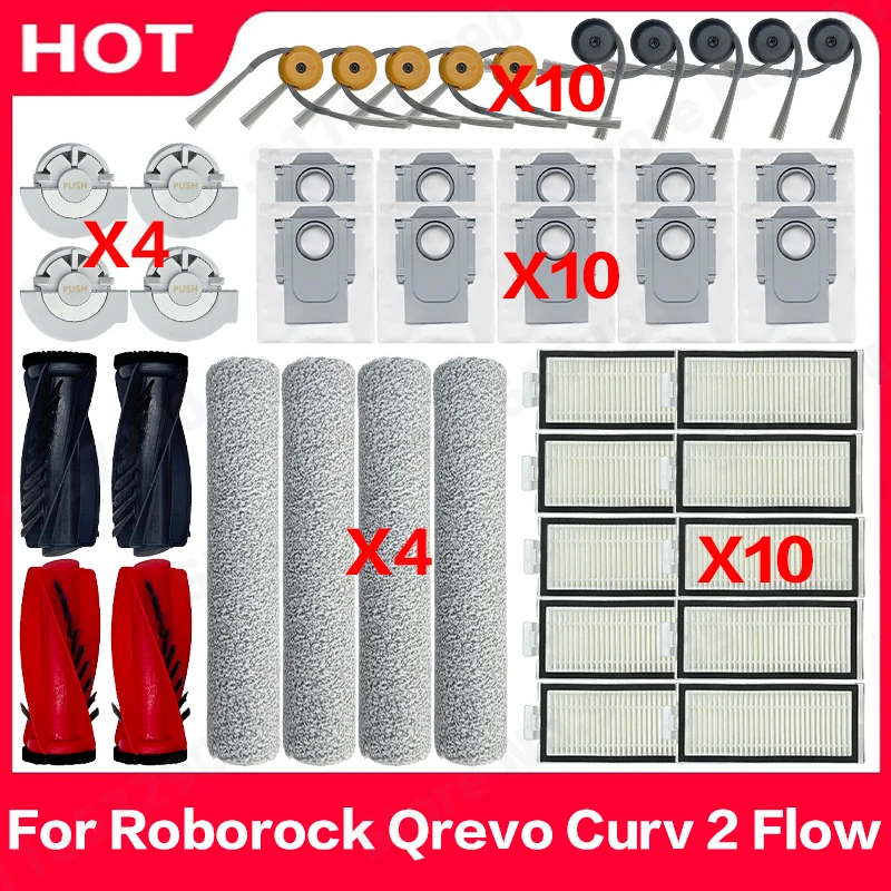 

For Roborock Qrevo Curv 2 Flow Vacuum Parts Roller Mop Main Side Brush HEPA Filter Dust Bag Accessories