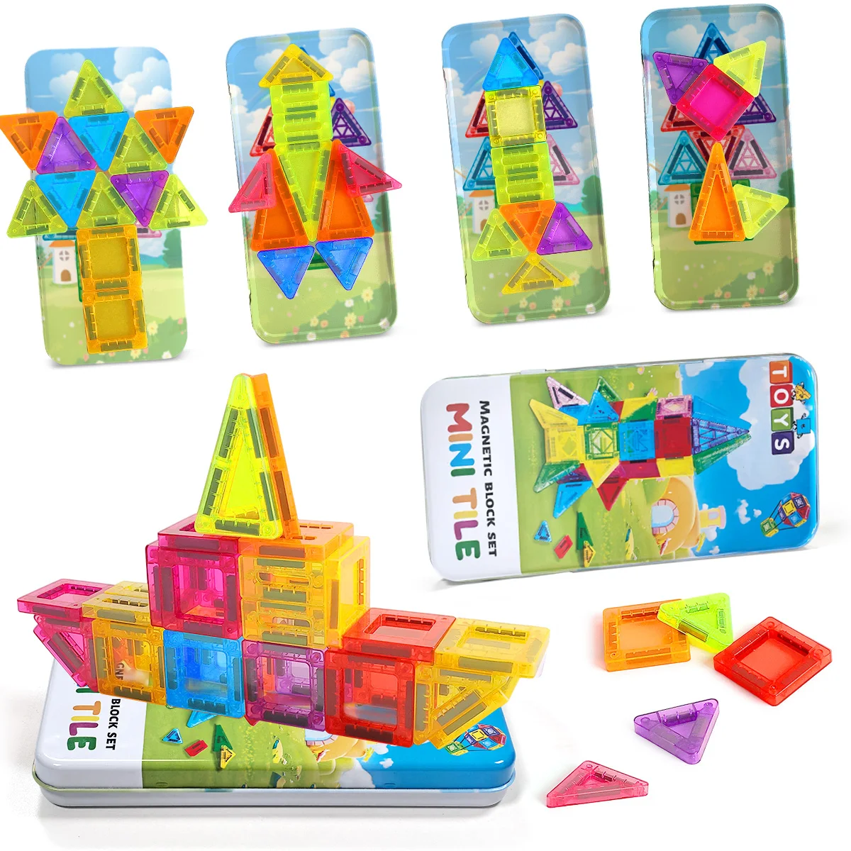 26/38/62PCS Magnetic Building Blocks Construction Set DIY Montessori Sensory Educational Toy For Kids Gifts With Iron Box