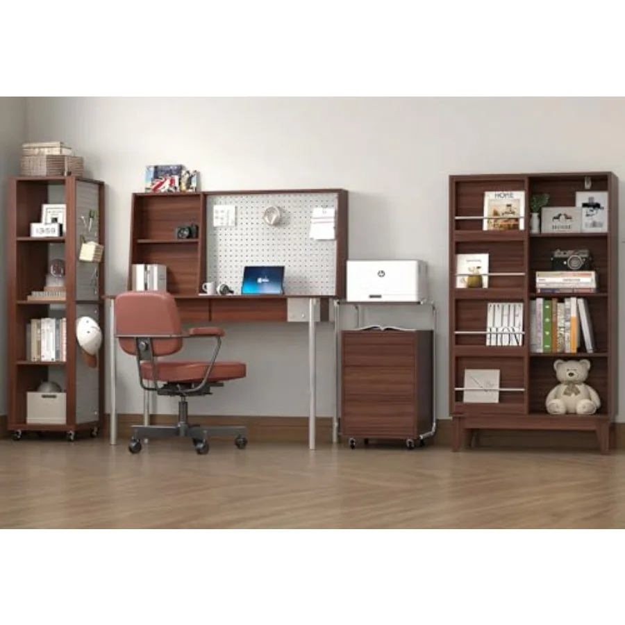 

Home Office Furniture Set 4 47 Inch Writing Desk with Hutch and Bookshelf 3 Drawer File Cabinet with Printer Stand Wide Bookshe