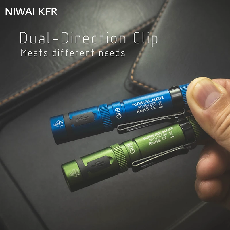 

Niwalker G09 Penlight Mini Recargable Flashlight High Power Cool White 6500k EDC Light Dual Direction Clip Flashlights