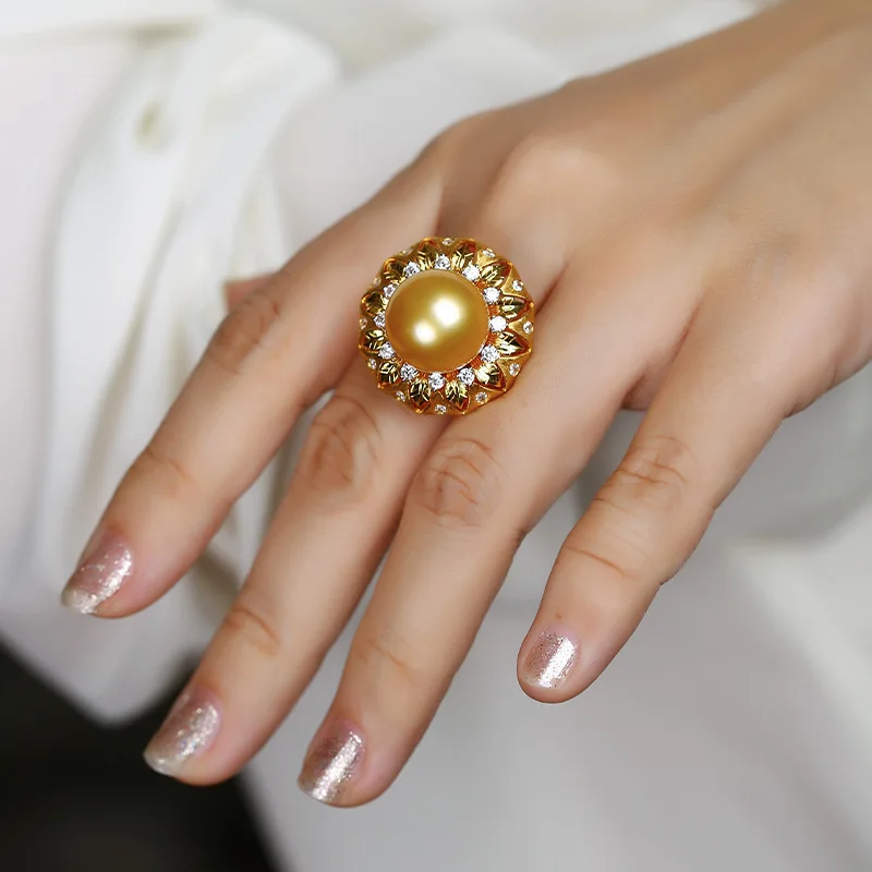 DIY accessories Vintage medieval cloth Q Latti style imitation Nanyang pearl weave carved gold open ring gold bead pendant whole
