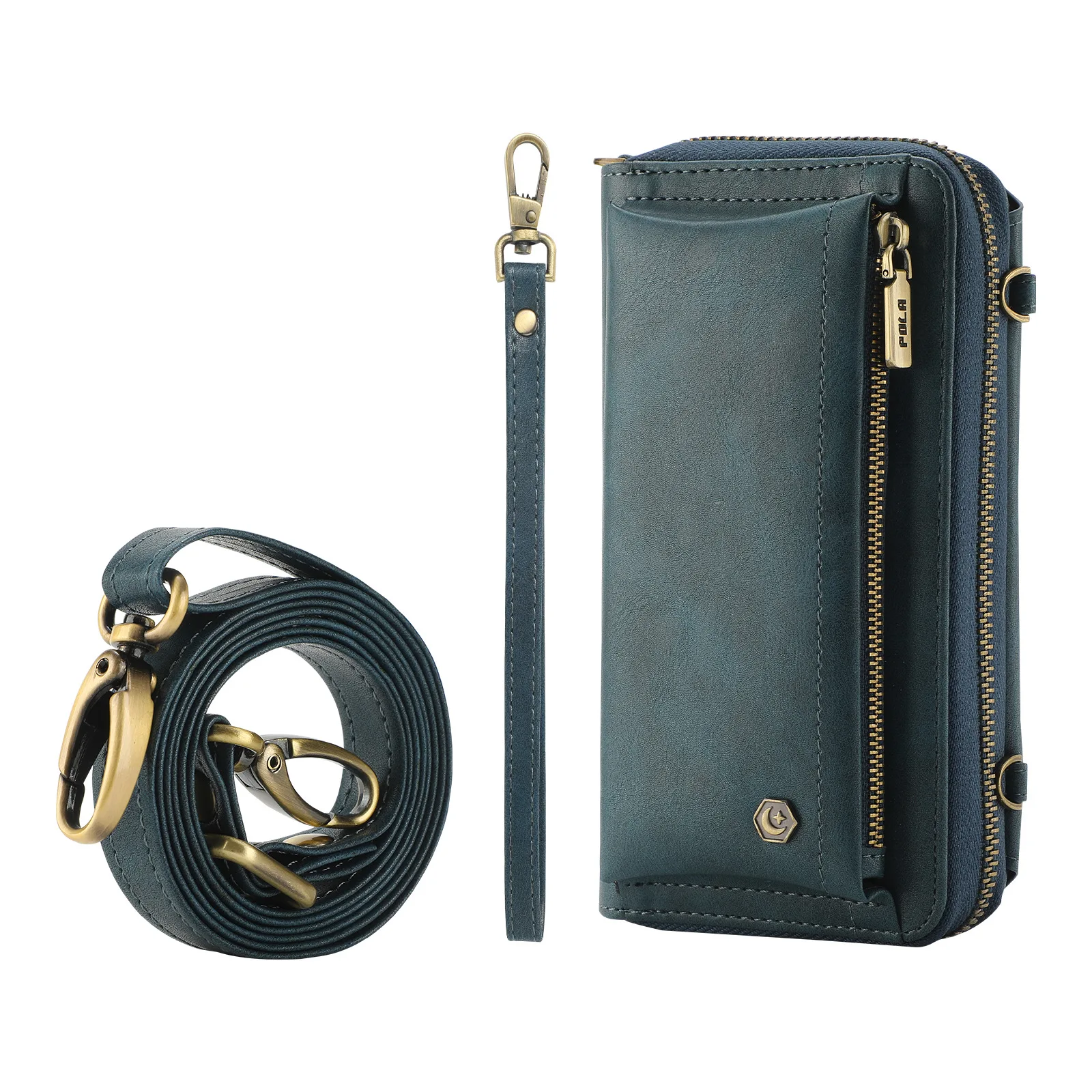 Classic Leather Zipper Phone Case Cover, Multi Card Slot Wallet, Shoulder Bag, TPU and PU, iPhone 14 Pro Max, 14 Plus