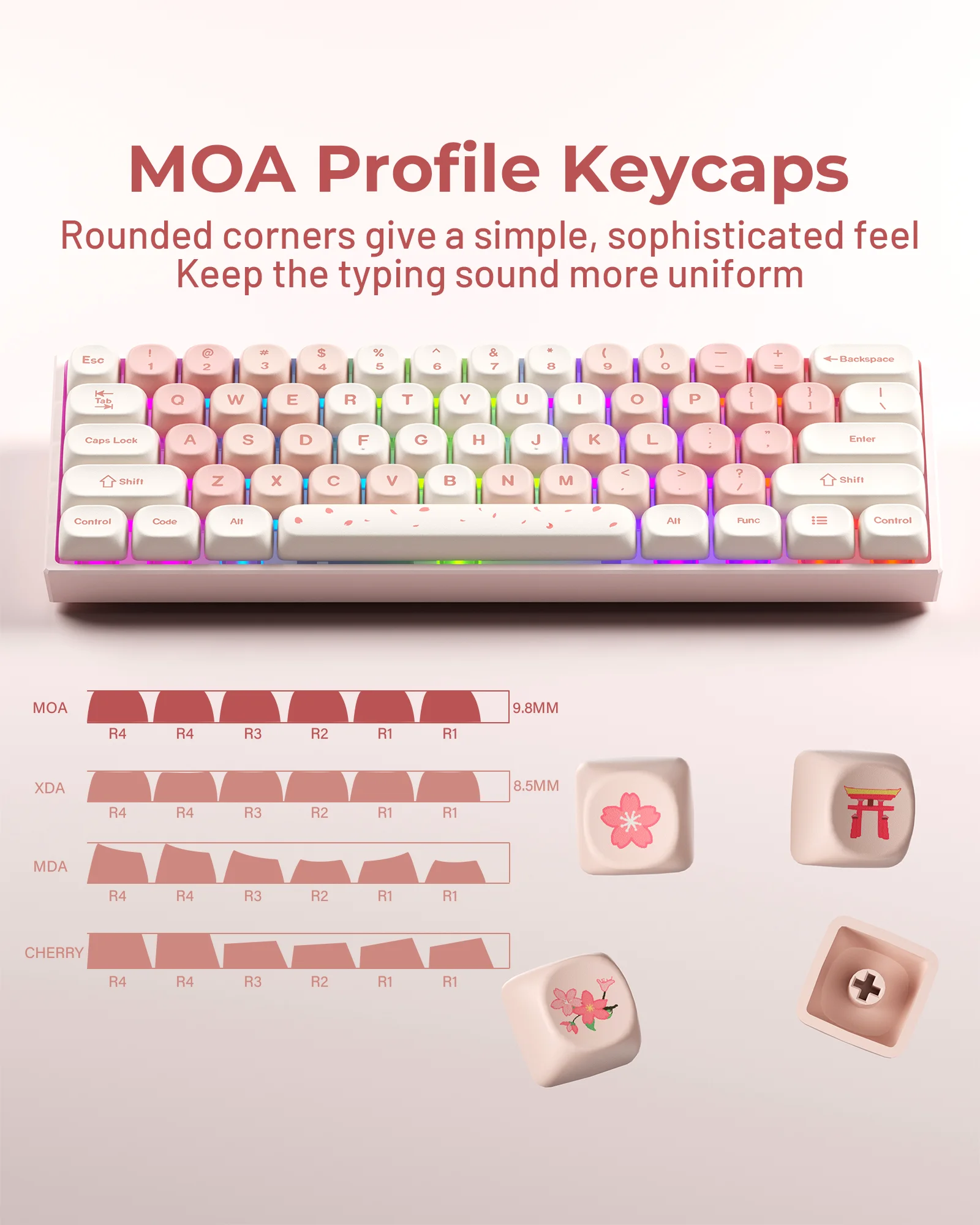 XVX Sakura 143-Key MOA Profile Dye-Sub PBT Keycap Set Pink Girl Keycaps Gift for Gaming Mechanical Keyboard