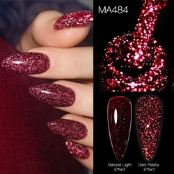 MEET ACROSS 7ml Red Sparkling Glitter Nail Art Gel,Soak Off UV/LED Needed,Semi Permanent Long Lasting Gel Varnish Manicure DIY