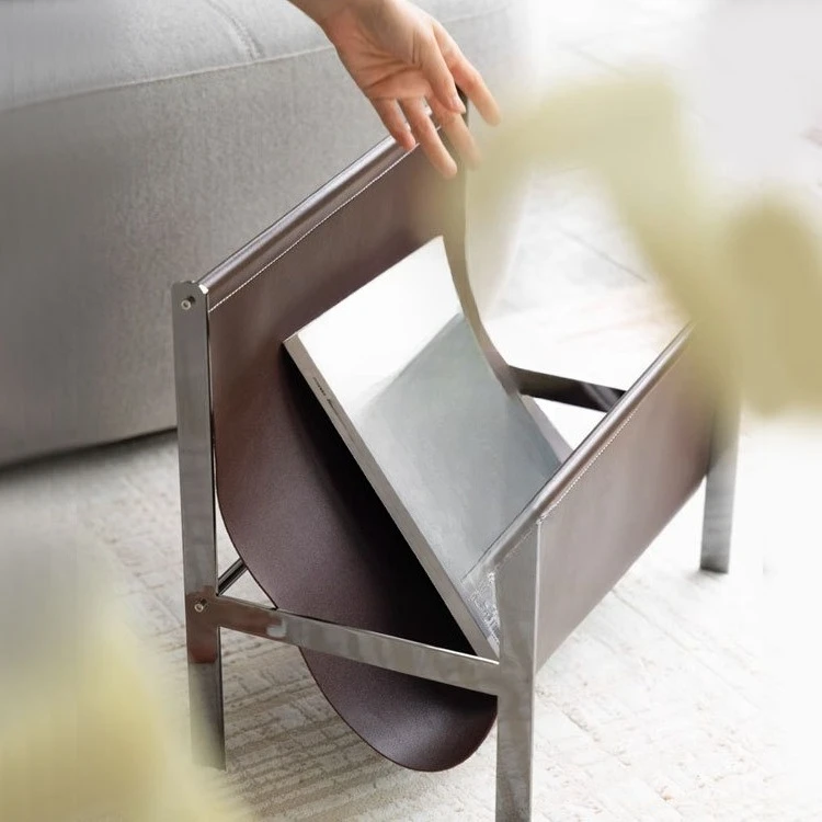 Medieval ebony leather magazine rack, bedside rack, throw pillow storage rack