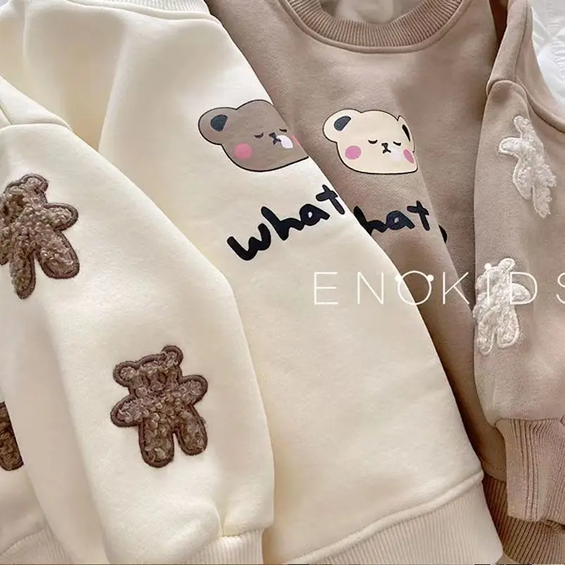 Kids Hoodies Girl Sweatshirt Autumn Long Sleeve Turtleneck T-shirt Children Boys Clothes Bear Applique Winter Girls Hooded Top