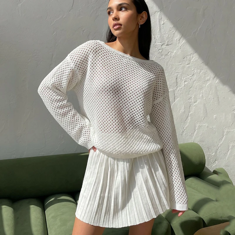 2026 Ladies Crew Neck Knitted Jumper Long Sleeve Sheer Lightweight Top Vibrant Candy Shades Casual Fashion Female Knit Outfit