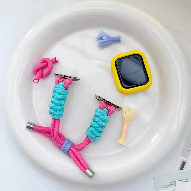 Korea Case + Riem 49Mm Voor Horloge 45Mm 40Mm 41Mm 38 40 44Mm Correa Vrouwen Horlogeband Voor Iwatch 8 Se 7 6 5 Paraplu Touw Band