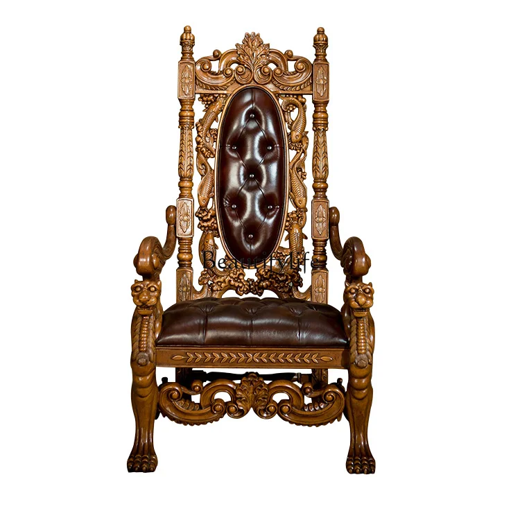 

American all-solid wood book chair office leather villa European computer boss chair luxury