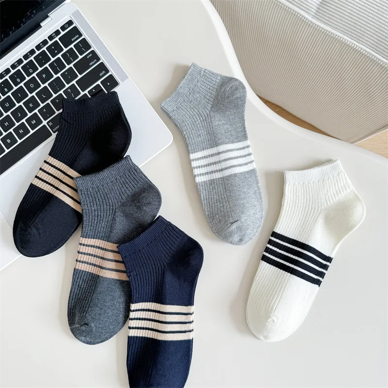 Classic Stripe Men Ankle Socks, Premium Breathable Cotton, One Pair Pack