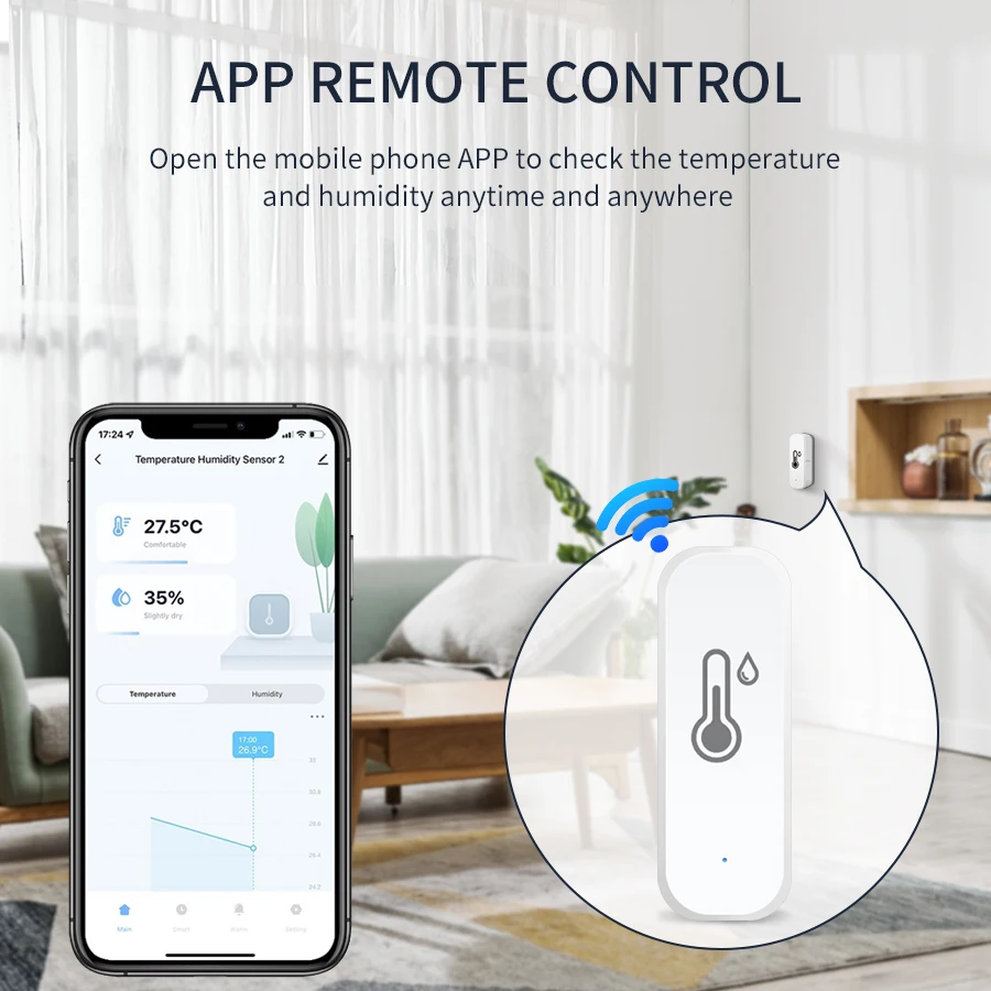 Tuya WiFi Smart Temperature and Humidity Sensor Smart Home Indoor Hygrometer Remote Control Work With Alexa Google Assistant