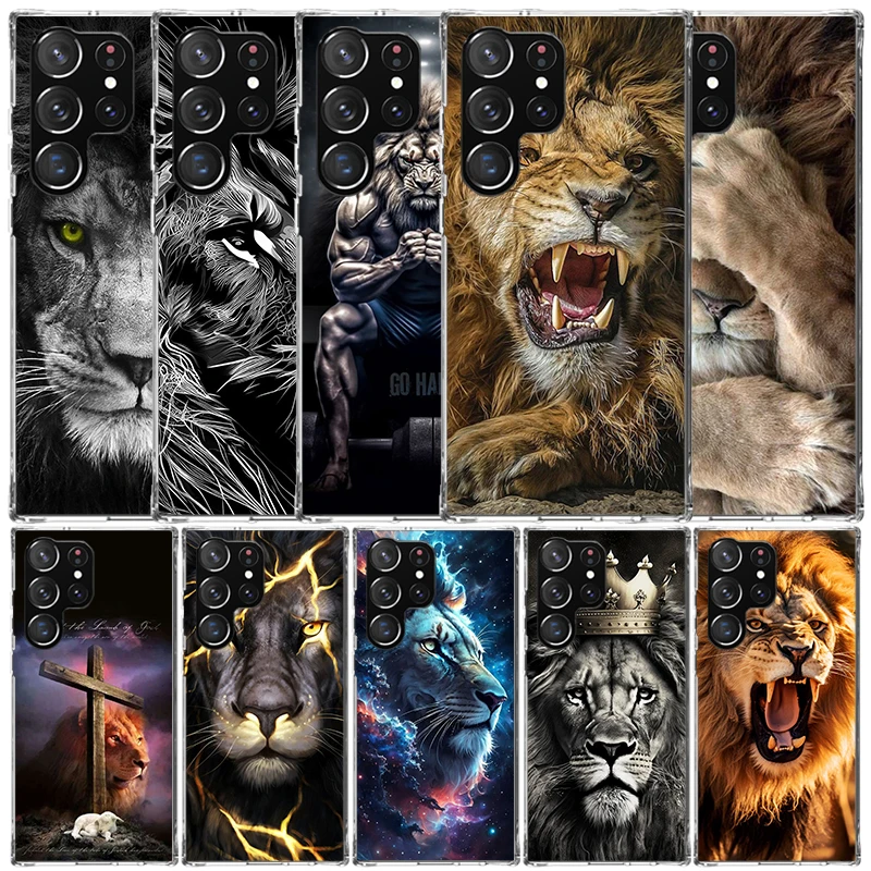 Capa de Telefone Lion Alpha Male Cub King para Samsung Galaxy S24 S25 Edge S26 Ultra S22 S23 Plus S21 + S20 FE, Capa Traseira de TPU Macio