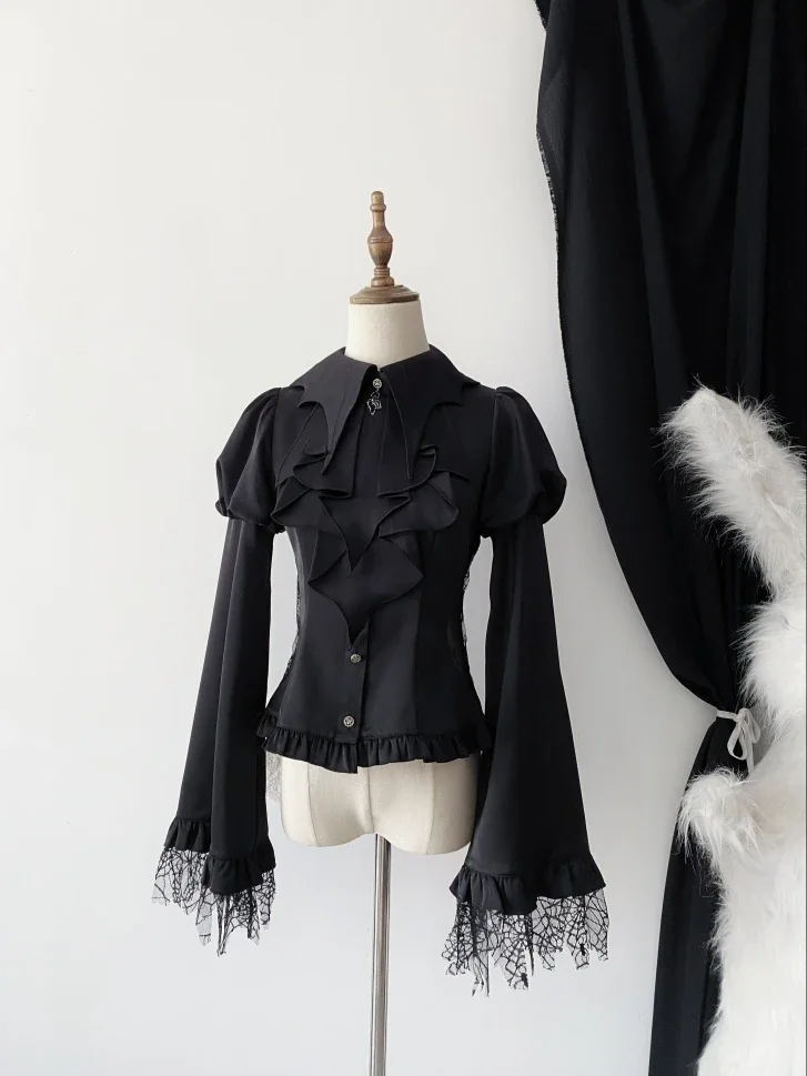 

Dusty ● Original Design Lolita Gothic Shirt Saliva Towel Hollow Spider Lace Horn Cuffs by Flower Messenger pre-order