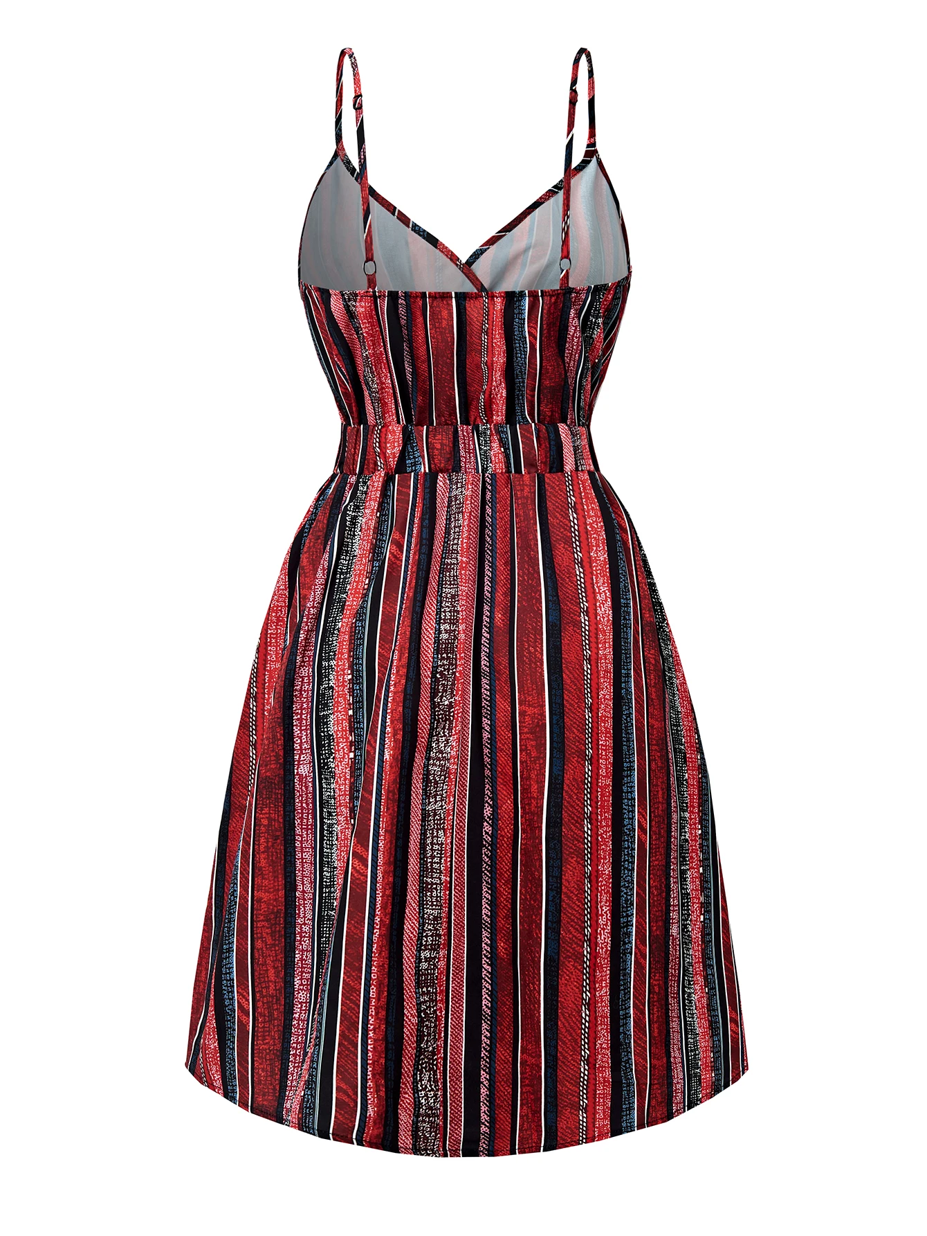 Ladies' Striped Print Backless Wrap V-neck Cami Dress with Adjustable Straps Sleeveless A-line Style for Beach Vacations