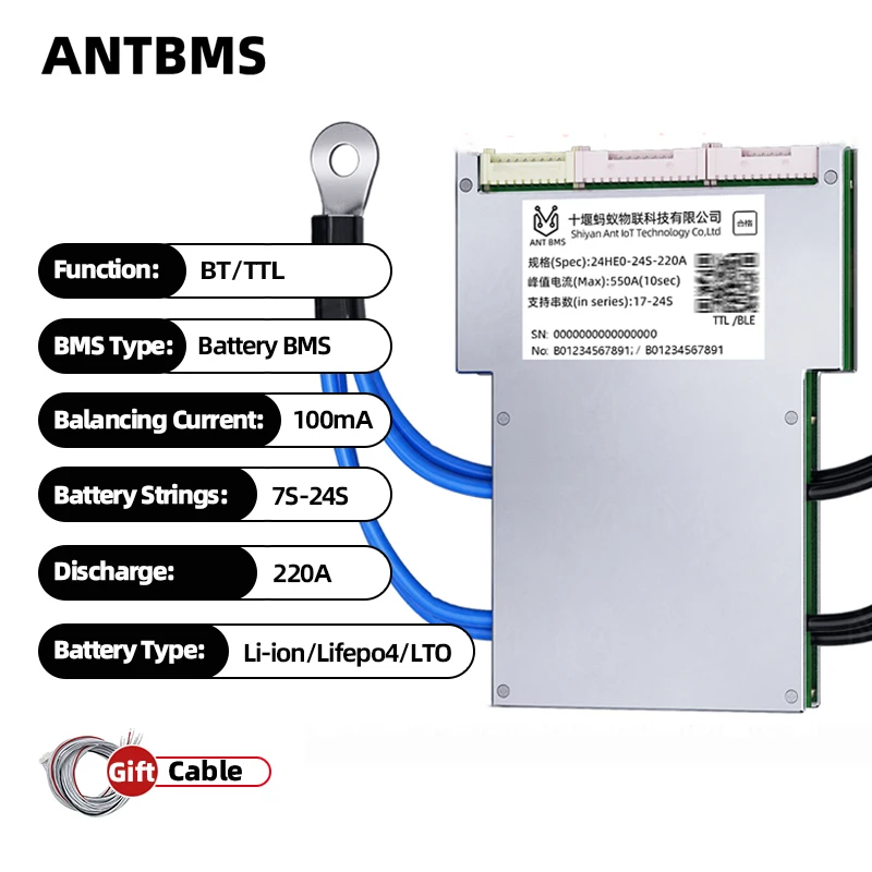 Smart 7S 8S 12S 13S 14S 16S 17S 20S 22S 30S Lifepo4 Li-ion LTO battery ant bms 220A 550A 36V 48V 60V 72V BT Smart Balance Board