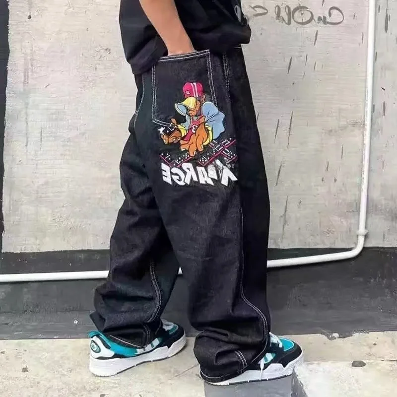 

Ретро-джинсы в американском стиле хип-хоп с вышивкой, свободные брюки для уличных танцев и скейтбординга, длинные джинсы для мужчин