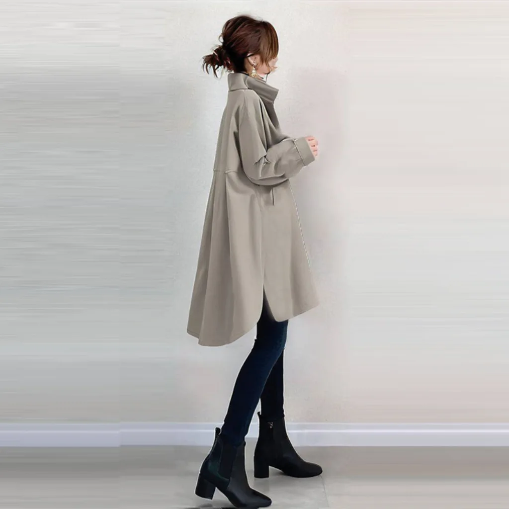 Women Trench Mid Length Coats Jackets Stand Collar Spring Coat Casual Jackets Y2k Streetwear Jacket Work Outerwear Autumn Winter