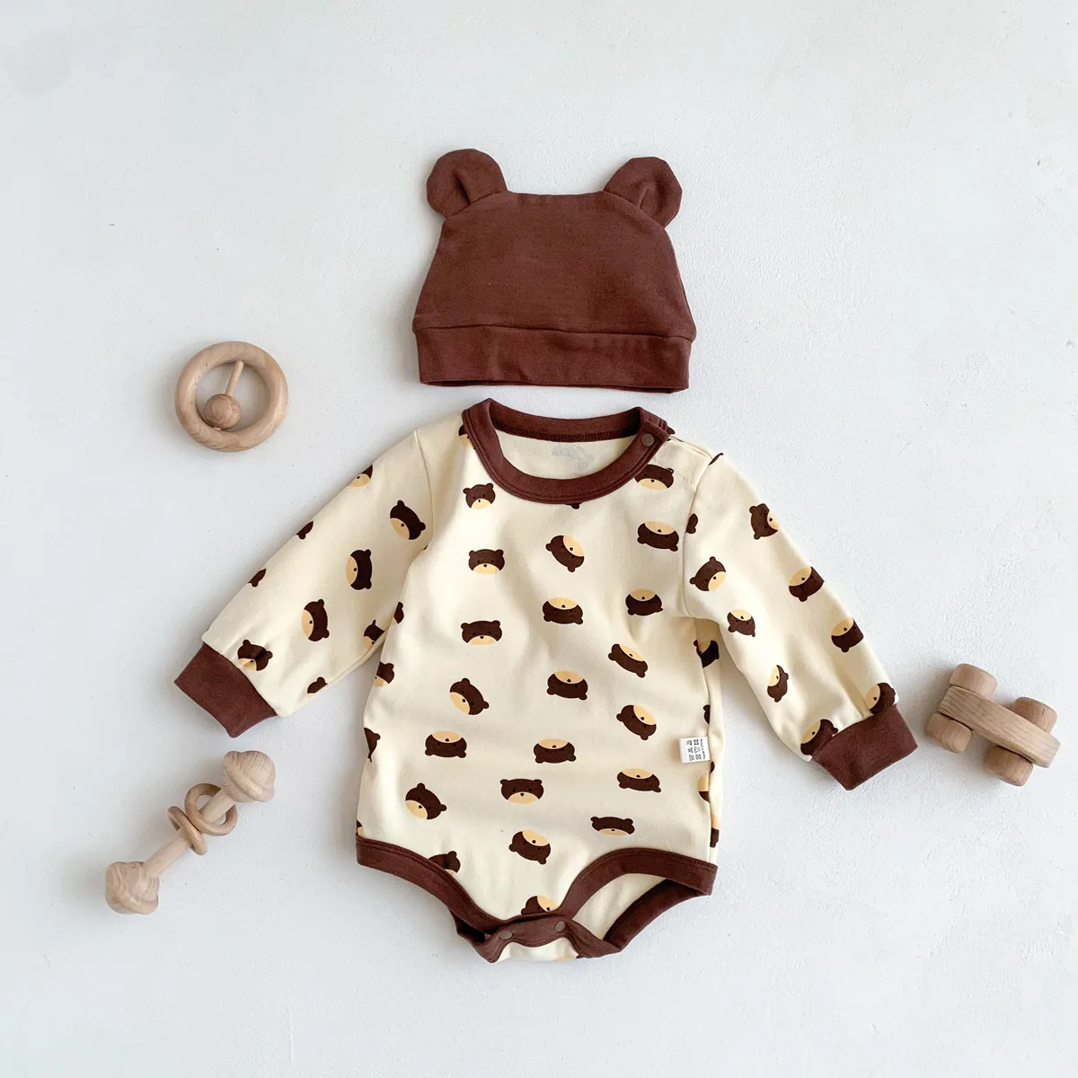 3PCS Set Newborn Baby Clothes 0-24Months Infant Boy Girl Long Sleeve Bear Pattern Cotton Bodysuit Pant Hat Outfits Autumn Suit