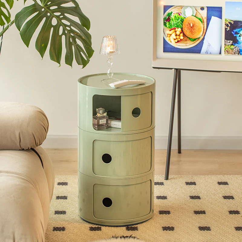 

Cylindrical Multi-Tiered Plastic Storage Drawer Unit as Storage Box and Side Table