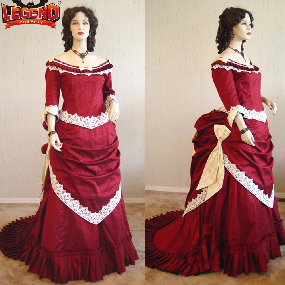 

Red Gothic Victorian Bustle Dress 1860s Edwardian Costume Wedding Dress Southern Belle Ball Gown Historical Walking Dress Women