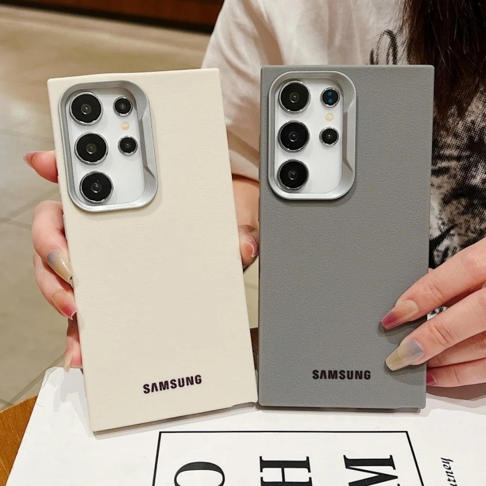 Original Official Leather Soft TPU Full Logo Case Samsung Galaxy S25 S24 S23 S22 S21 Ultra Plus Anti Fall Protection Funda