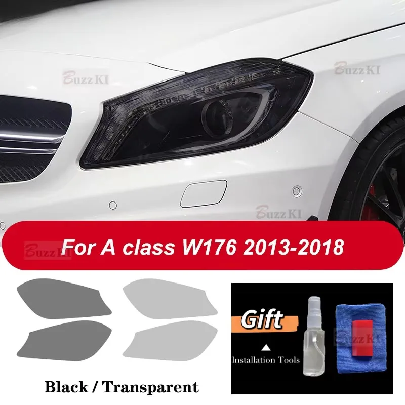 

For Mercedes Benz A Class AMG W176 W177 2 Pcs Car Headlight Protective Film Accessories Transparent Black TPU Sticker