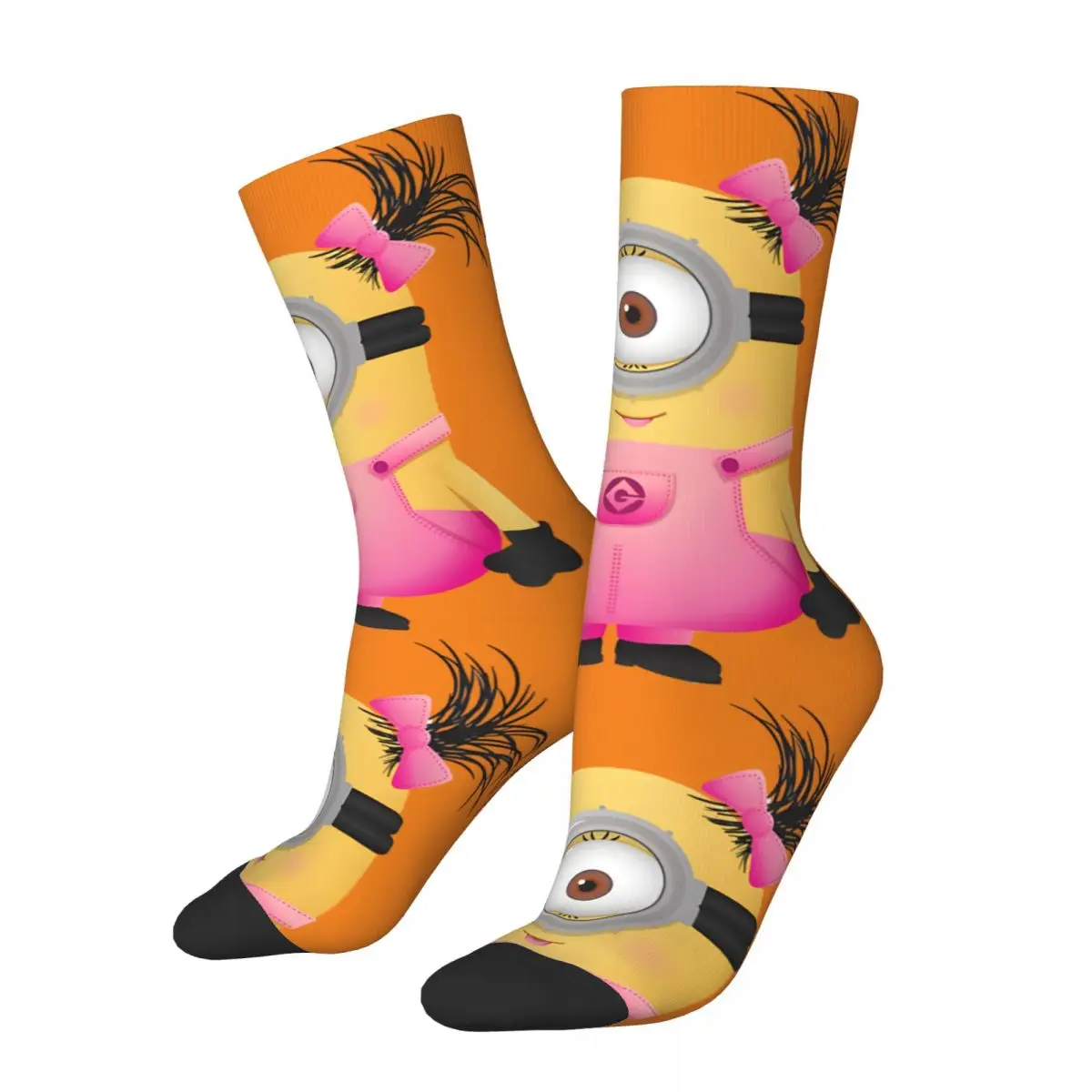 Vintage Minions Twintails Men's compression Socks Unisex Despicable Me Minions Street Style Pattern Printed Novelty Crew Sock