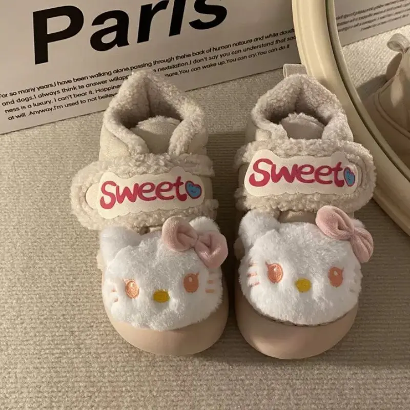 مرحبا كيتي سانريو الشتاء أحذية قطنية للفتيات أحذية الملاعب المغطاة الأطفال حذاء النساء فتاة النعال الاطفال الفراء الأطفال أحذية الرضع #6