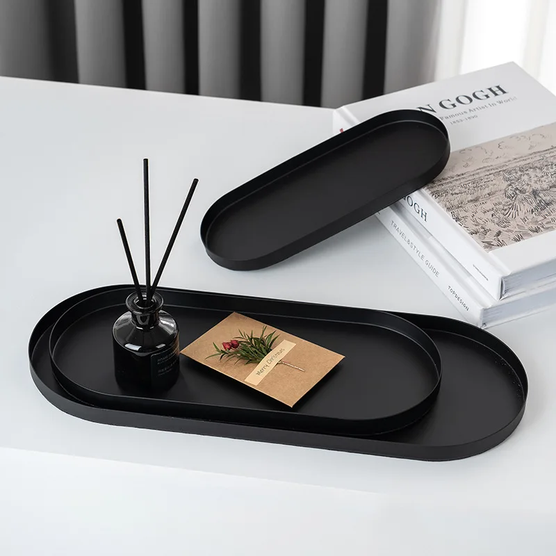 

INS wind oval stainless steel tray simple desktop ornament storage plate aromatherapy jewelry cosmetics storage tray