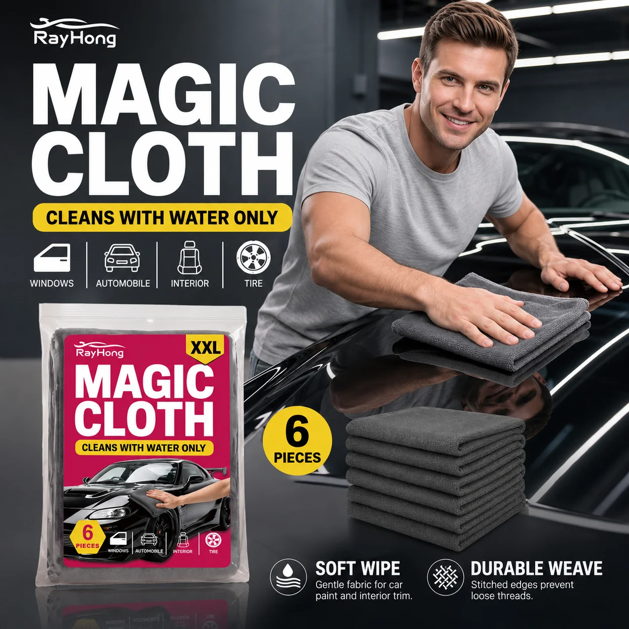 RayHong Magic Cloth Soft Fabric Scratch‑Resistant High Water Absorption Suitable For Multi‑Part Care Reusable Car Wash Towel