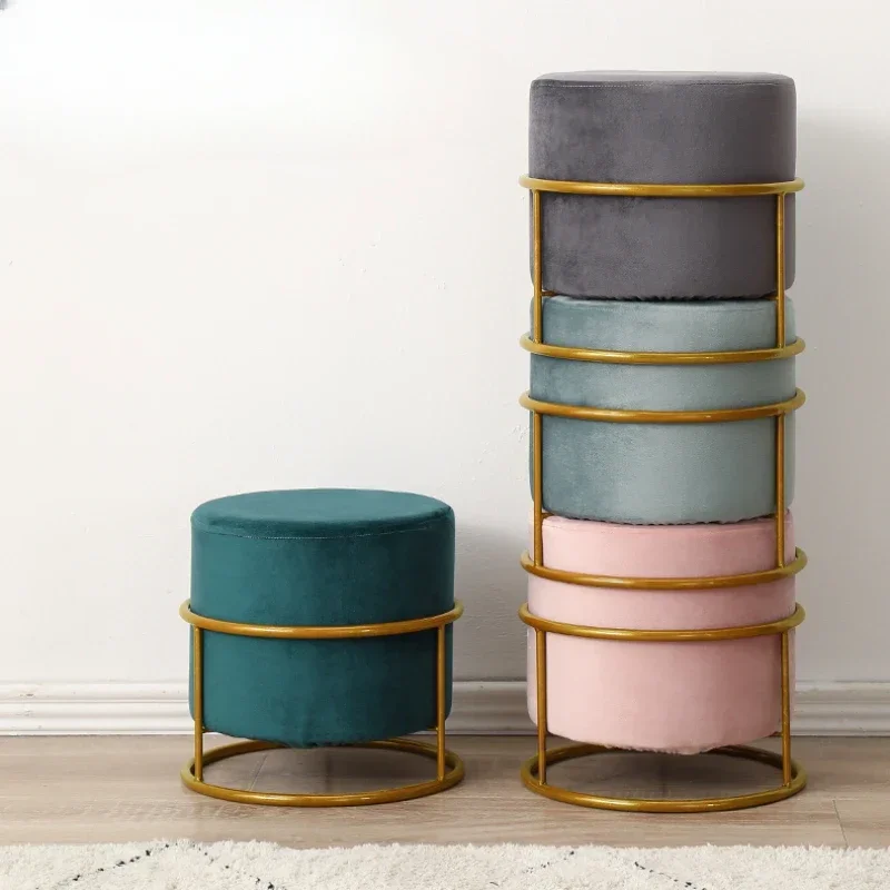 Height Adjustable Nordic Luxury Living Room Stool Flannel Chair Cover Solid Color Sofa Pedal Round Stools Ottoman Pouf