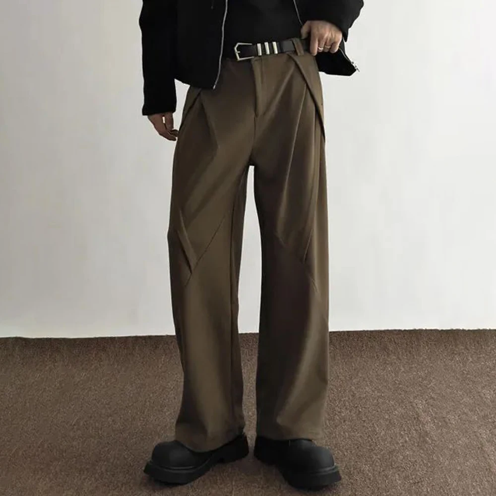 Mens Trousers Pleated Business Casual Pants Autumn Solid Color All-Match Simple Commuting Straight Pants Men'S Clothing 2024