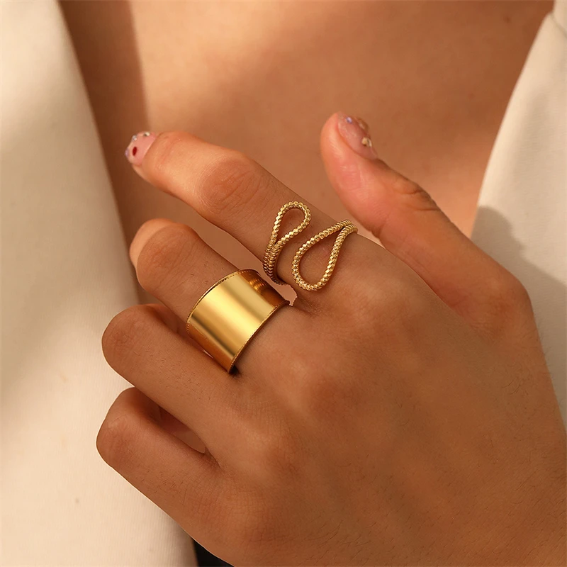 Нержавеющая сталь 316L, модные ювелирные изделия в стиле минимализм, 2 шт./компл., открывающиеся полировальные кольца регулируемого размера для женщин