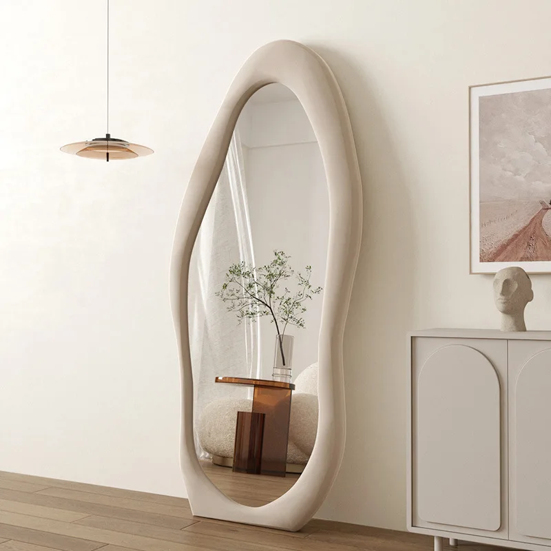 Internet celebrity full body floor mirror irregular cream ins wind full-length mirror home bedroom profiled view 2