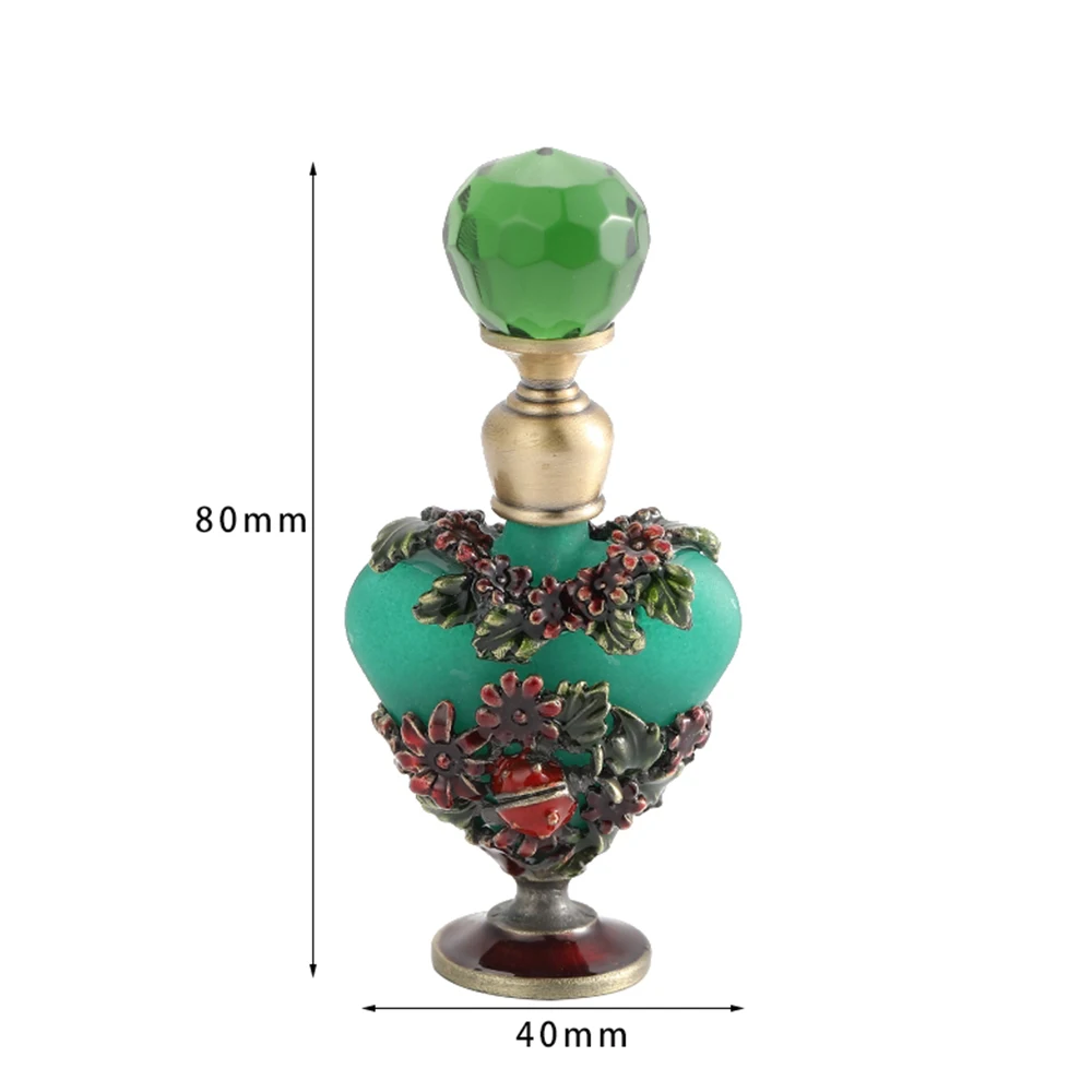 Green Empty 5ml Perfume Bottle Vintage Emerald Frosted Glass Carved Flower Gem Cap Refillable Essential Oil Handmade Beauty Tool