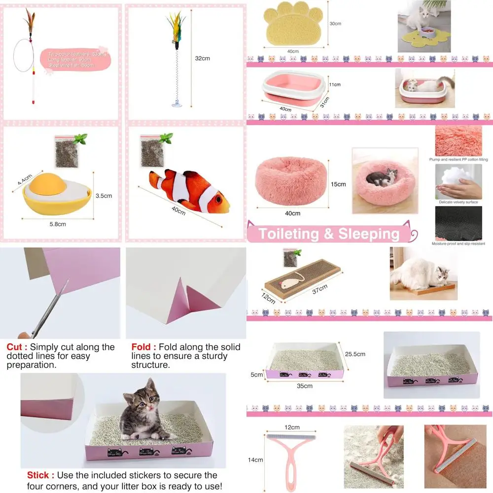 

Cat Essentials Kit for Kittens Under 6 Months: 21-Piece Toy Set, Bed, Carrier, Litter Box, Bowls, and More - Pink