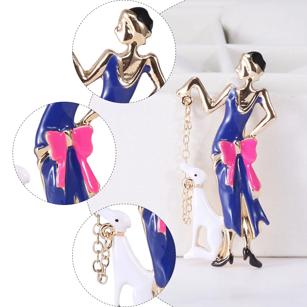 Elegant Woman Shape Fashion Brooch Pins Gold Blue Alloy Creative Retro Style Durable Clothing Accessory Versatile Breastpin For