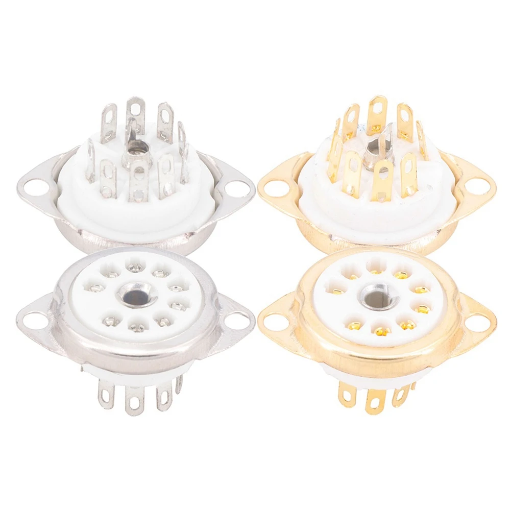 10PCS Ceramic B9A Silver-Plated 9Pin Vacuum Tube Socket Panel Chassis Mount for ECC81 ECC82 ECC83 EL84 6922 Vacuum Tube
