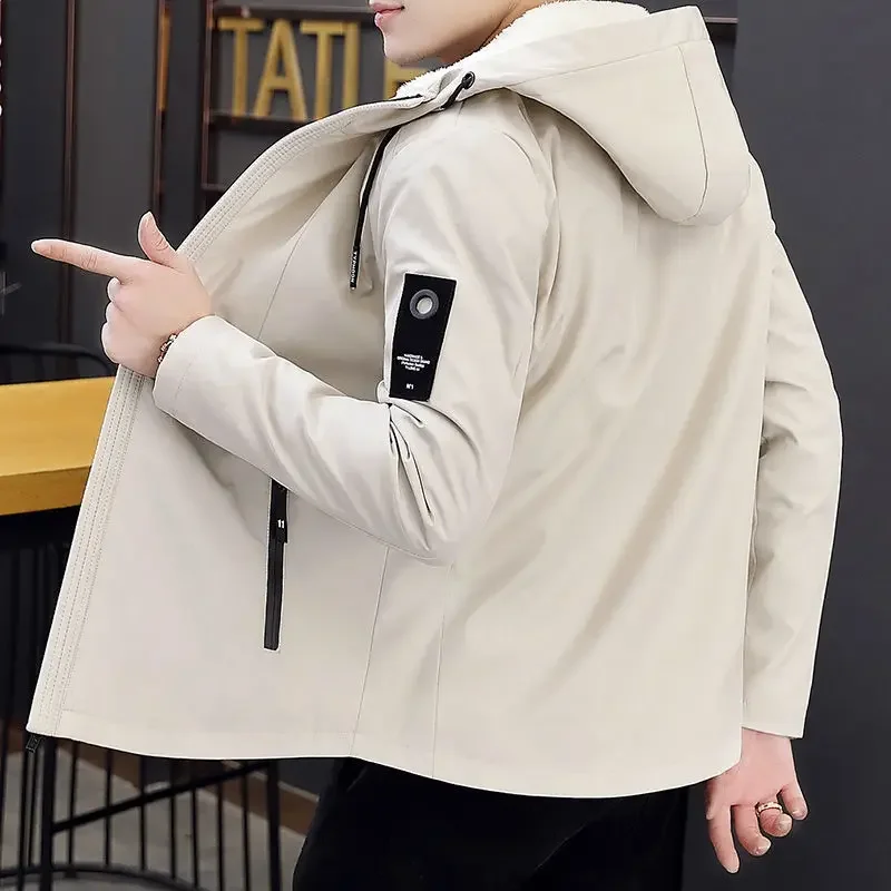 Gabardina con capucha para hombre, Chaqueta larga informal, versión coreana, 2022