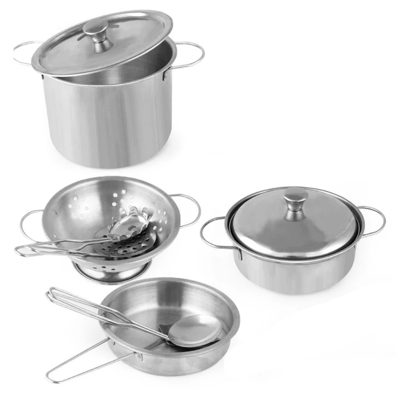 Kids Kitchen Pots Kitchen Stainless Steel Cookware Playset Pretend Play Toy Set