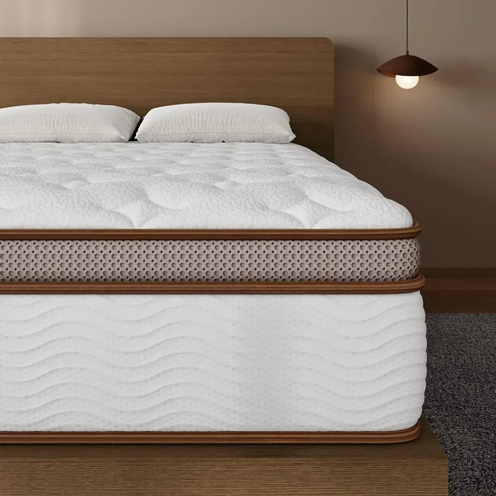 14 Inch - Luxury Hybrid Mattress for Extra Lumbar & Hip Support - 6-Layer Design for Back Pain Relief - Fiberglass-Free Bed