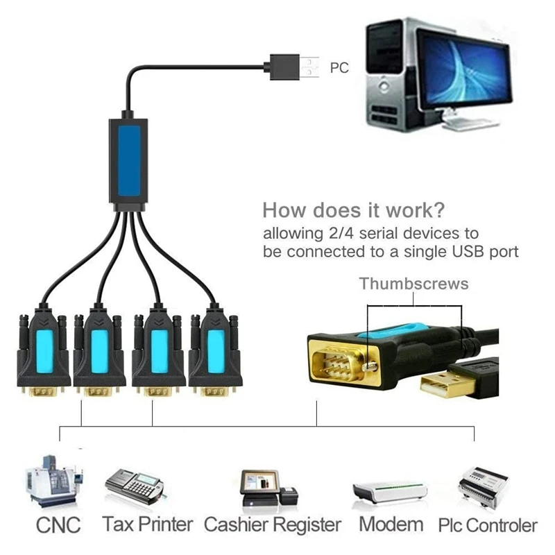 4 Port Professional USB To Serial RS232 DB9 Adapter Converter Cable 9-Pin Male To Male For PL2303 Computer Printer