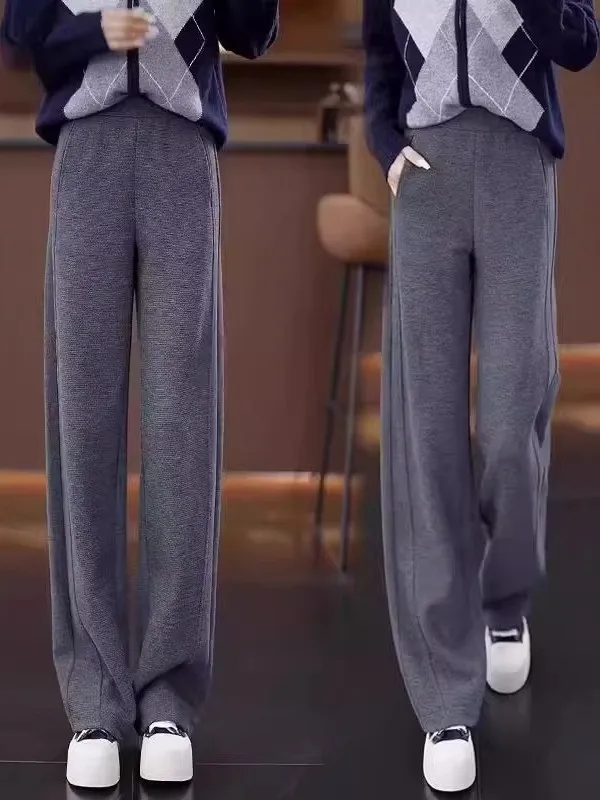 

Женские широкие брюки Thiened Fce на осень-зиму, с высокой талией, прямого кроя, теплые, струящиеся, больших размеров, повседневные брюки-бананы