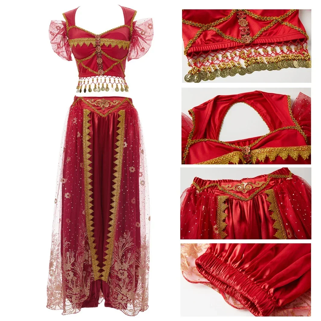 Festival costumi da principessa araba danza indiana ricama Bollywood Belly Costume Party Cosplay Jasmine Princess Fancy Outfit