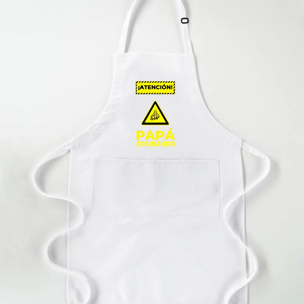 Dad Cooks Without Touching The Stove Print Apron Fathers Day Gift Aprons White Pocket Apron Adjustable Strap and Extra Pockets