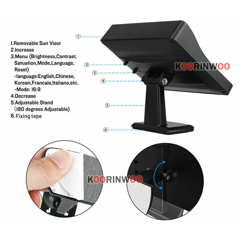 Koorinwoo Car Screen Video System AV1/2 TFT Universal Parking Android Auto Accessories Vehicle Monitor 4.3