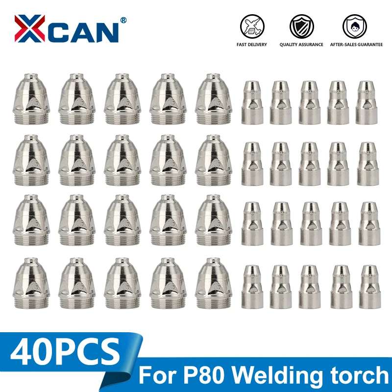 

XCAN 1.5mm P80 Plasma Electrode Tip Nozzle Cutting Torch P80 Ceramic Shield Cup and Nozzle Electrode Head Accessories